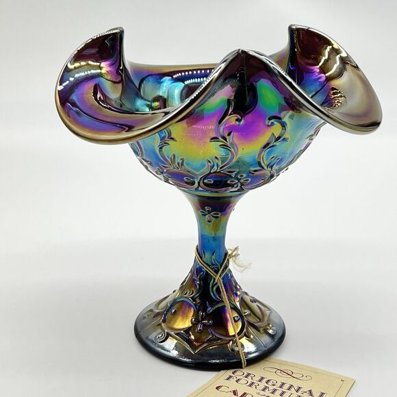 Fenton Spanish Lace Compote Amethyst Iridescent Carnival Glass 6.5" Tall-NOS/NWT - Picture 3 of 13